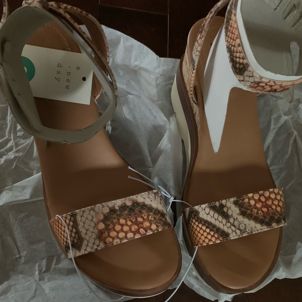 A New Day Tan and Cream Wedge Sandals with Cork Heel - Picture 6 of 7